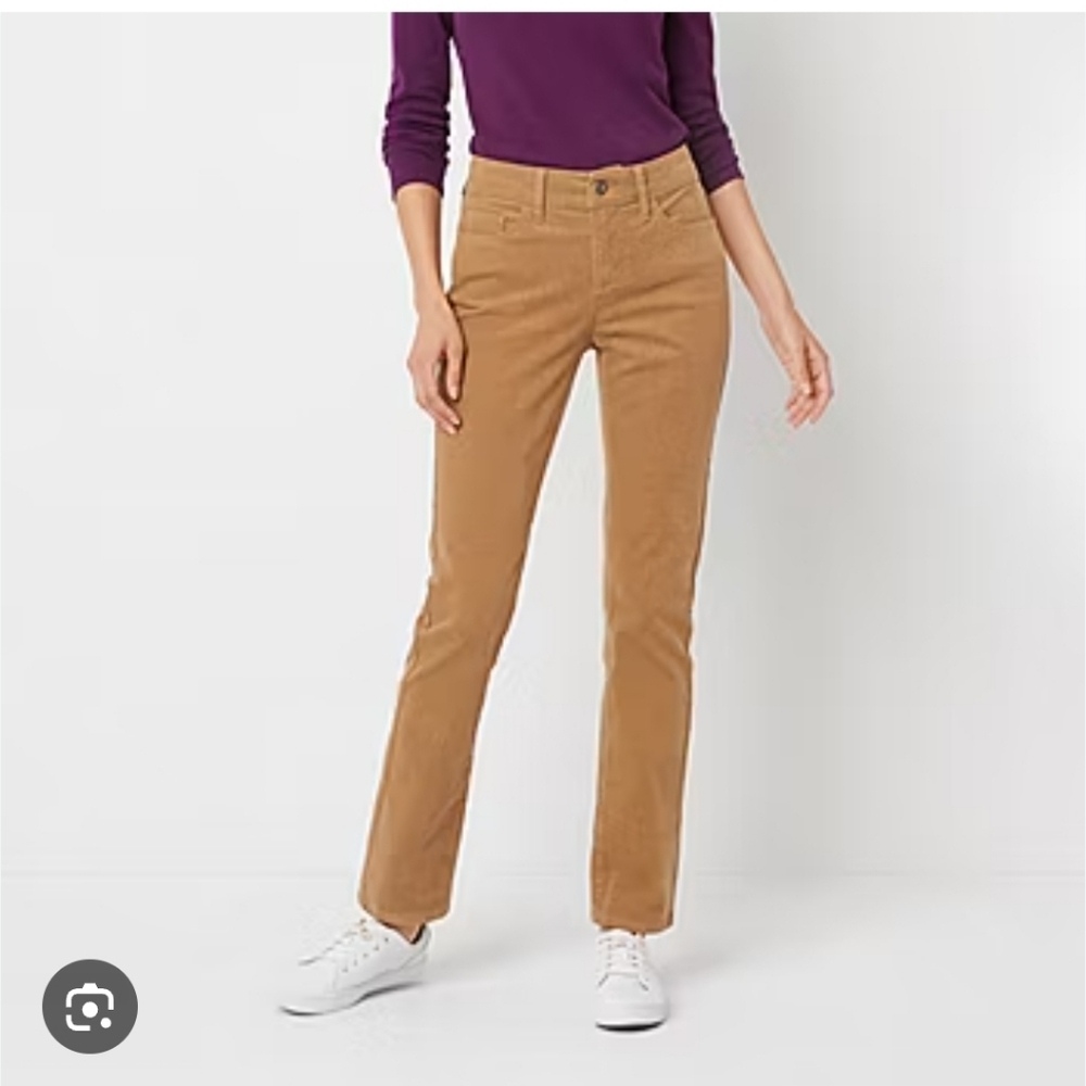 St John's Bay Straight Corduroy 80s 90s Pants Tan Size 4P 28x29 Mid-rise
